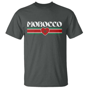 Love Morocco Retro Stripe Graphic T Shirt Maroc Moroccan Flag Heart TS02 Dark Heather Print Your Wear