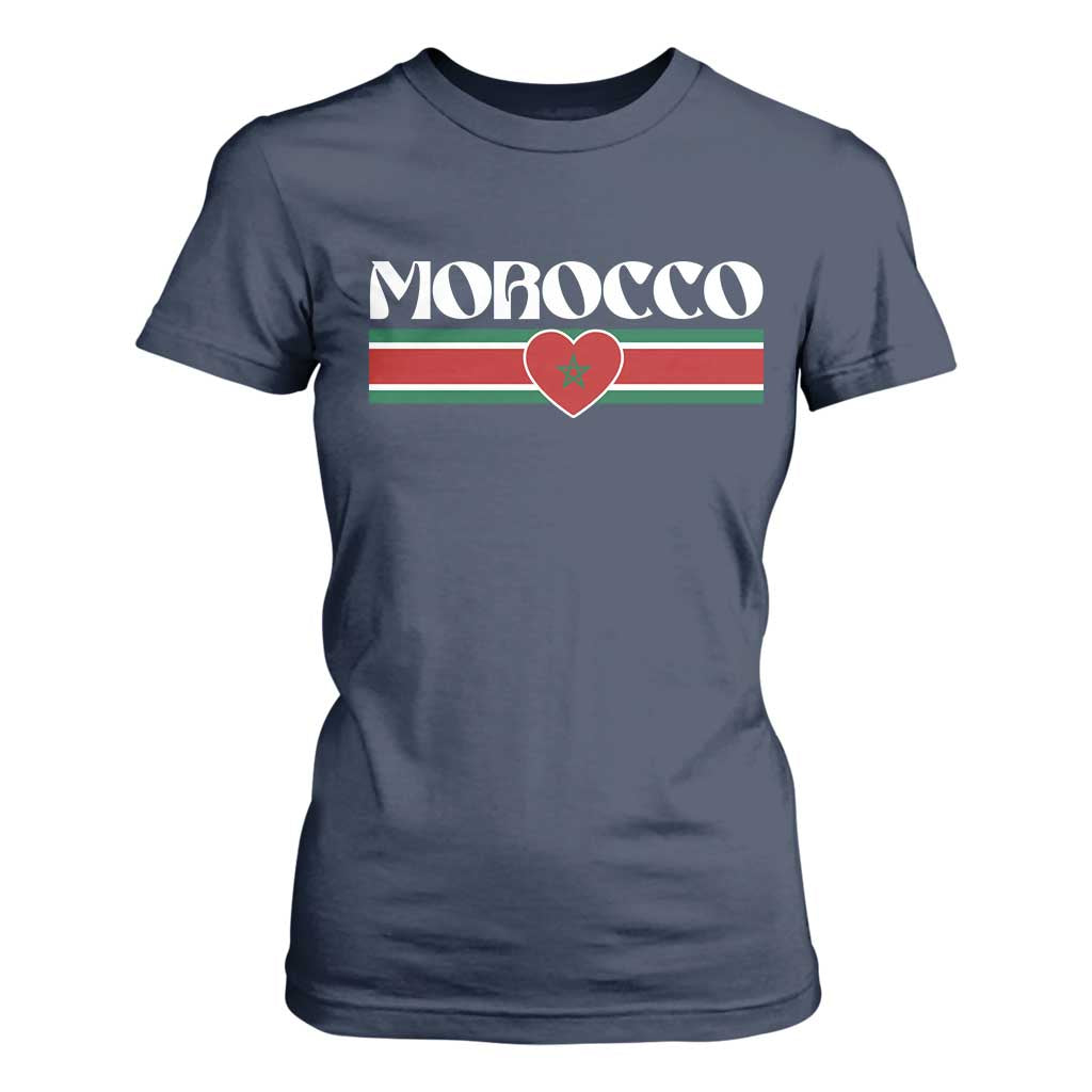 Love Morocco Retro Stripe Graphic T Shirt For Women Maroc Moroccan Flag Heart TS02 Navy Print Your Wear