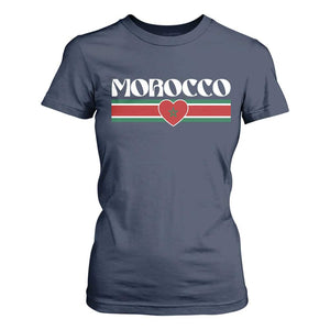 Love Morocco Retro Stripe Graphic T Shirt For Women Maroc Moroccan Flag Heart TS02 Navy Print Your Wear