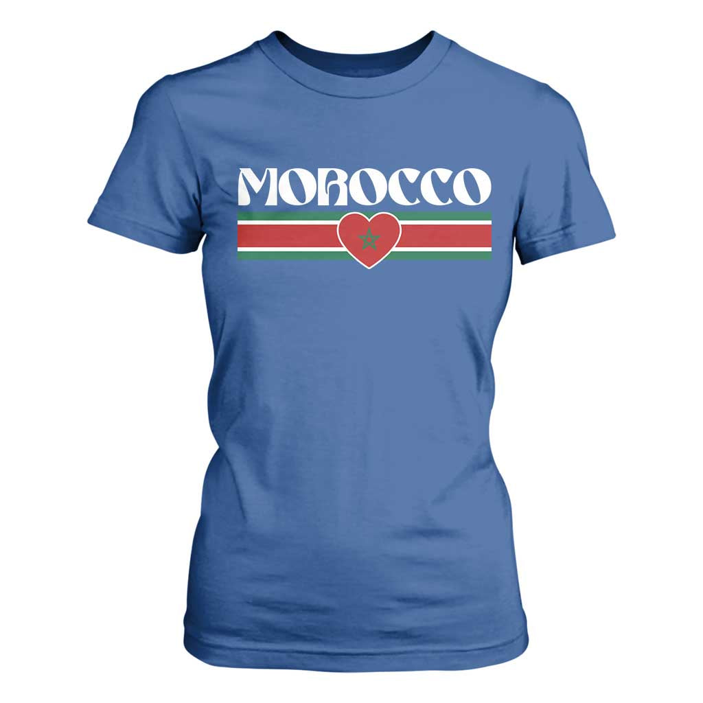 Love Morocco Retro Stripe Graphic T Shirt For Women Maroc Moroccan Flag Heart TS02 Royal Blue Print Your Wear