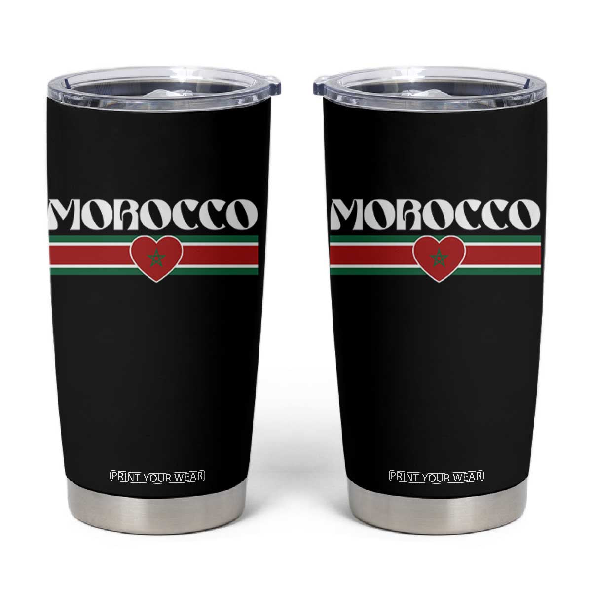 Love Morocco Retro Stripe Graphic Tumbler Cup Maroc Moroccan Flag Heart TS02 Black Print Your Wear