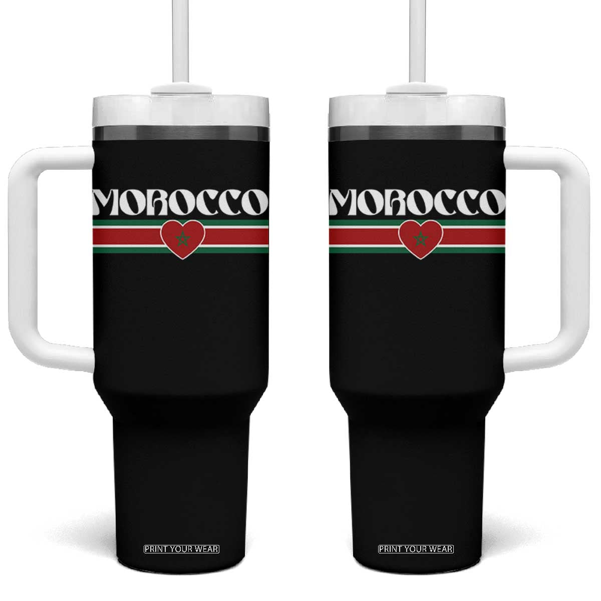 Love Morocco Retro Stripe Graphic Tumbler With Handle Maroc Moroccan Flag Heart TS02 One Size: 40 oz Black Print Your Wear