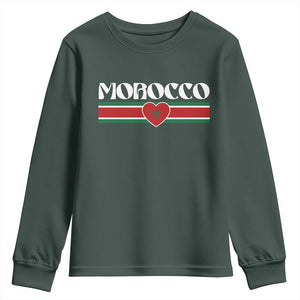 Love Morocco Retro Stripe Graphic Youth Sweatshirt Maroc Moroccan Flag Heart TS02 Dark Forest Green Print Your Wear