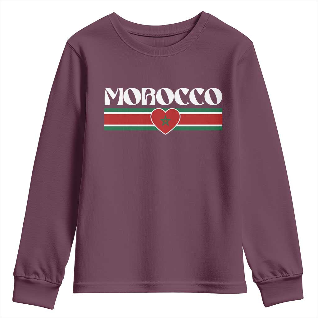 Love Morocco Retro Stripe Graphic Youth Sweatshirt Maroc Moroccan Flag Heart TS02 Maroon Print Your Wear