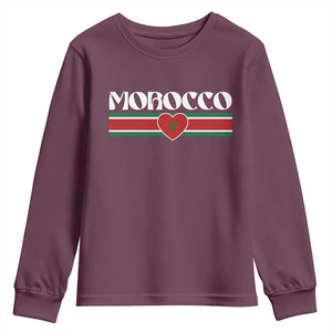 Love Morocco Retro Stripe Graphic Youth Sweatshirt Maroc Moroccan Flag Heart TS02 Maroon Print Your Wear