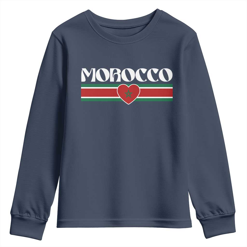 Love Morocco Retro Stripe Graphic Youth Sweatshirt Maroc Moroccan Flag Heart TS02 Navy Print Your Wear