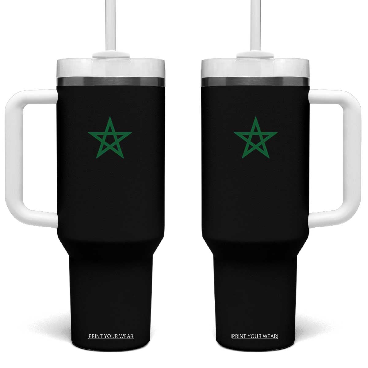Minimalist Morocco Flag Star Tumbler With Handle Proud Moroccan Heritage Cultural Roots Pride TS02 One Size: 40 oz Black Print Your Wear