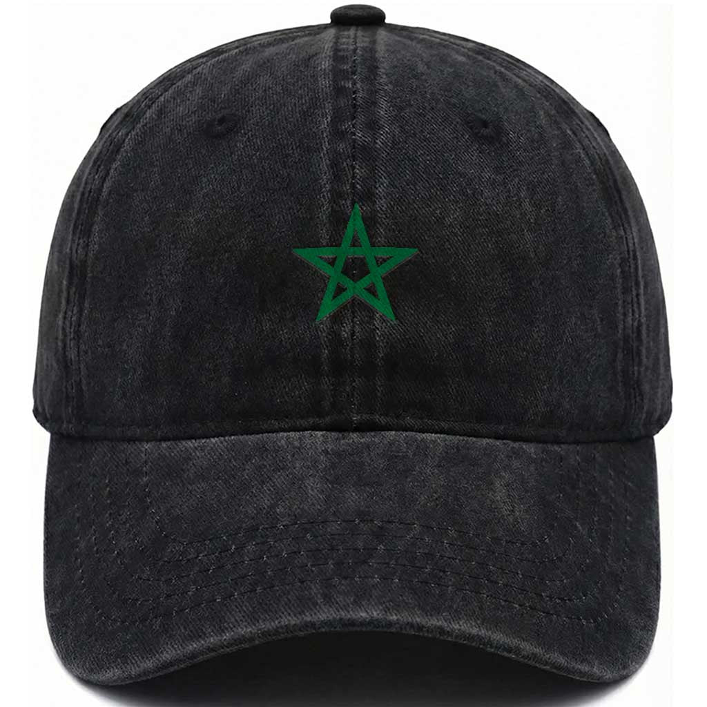 Minimalist Morocco Flag Star Washed Cotton Baseball Cap Proud Moroccan Heritage Cultural Roots Pride TS02 Print Your Wear