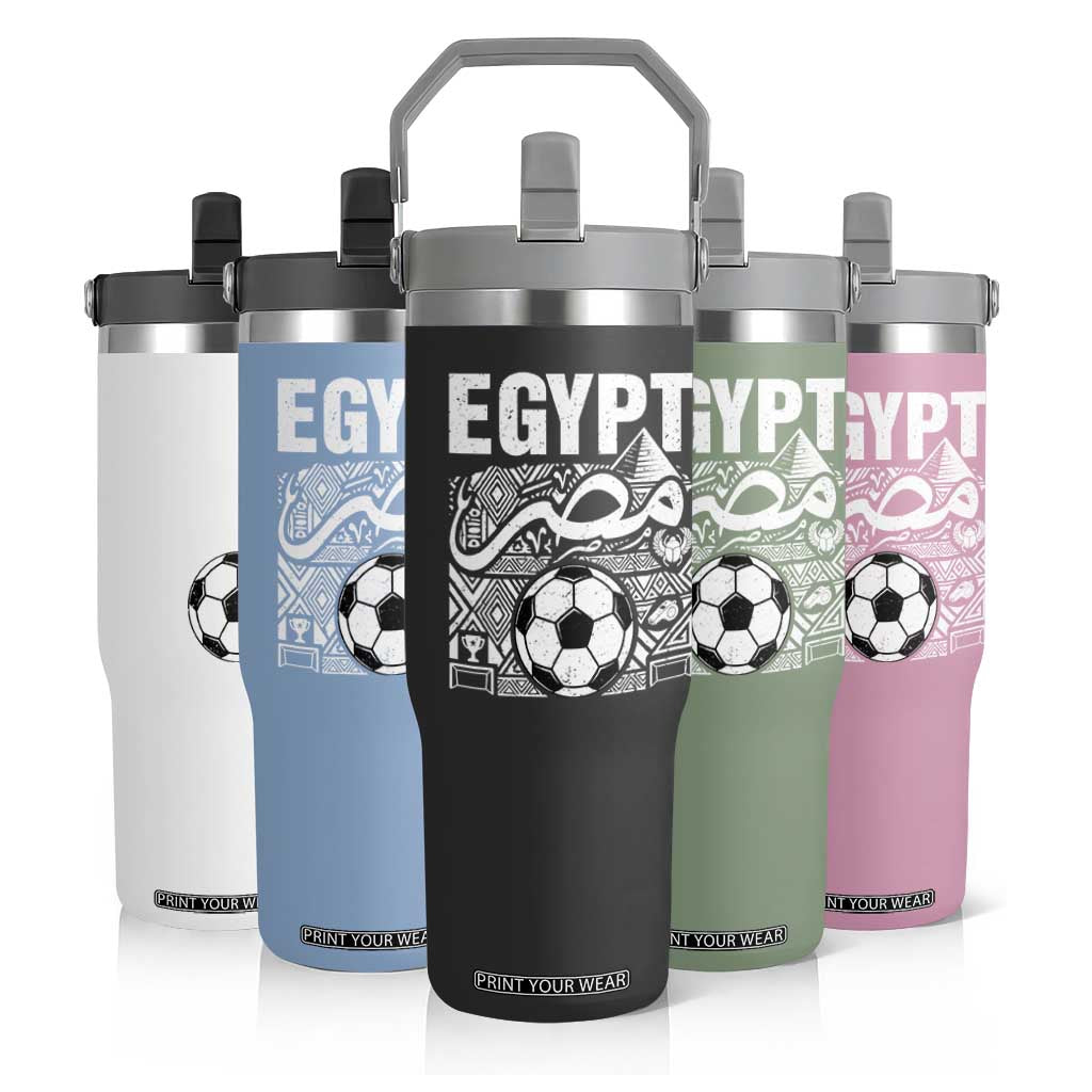 Egypt Soccer Misr Pride Arabic Calligraphy Flip Straw Tumbler Egyptian Football Fans Ancient Pyramid Heritage Graphic TS02 Print Your Wear