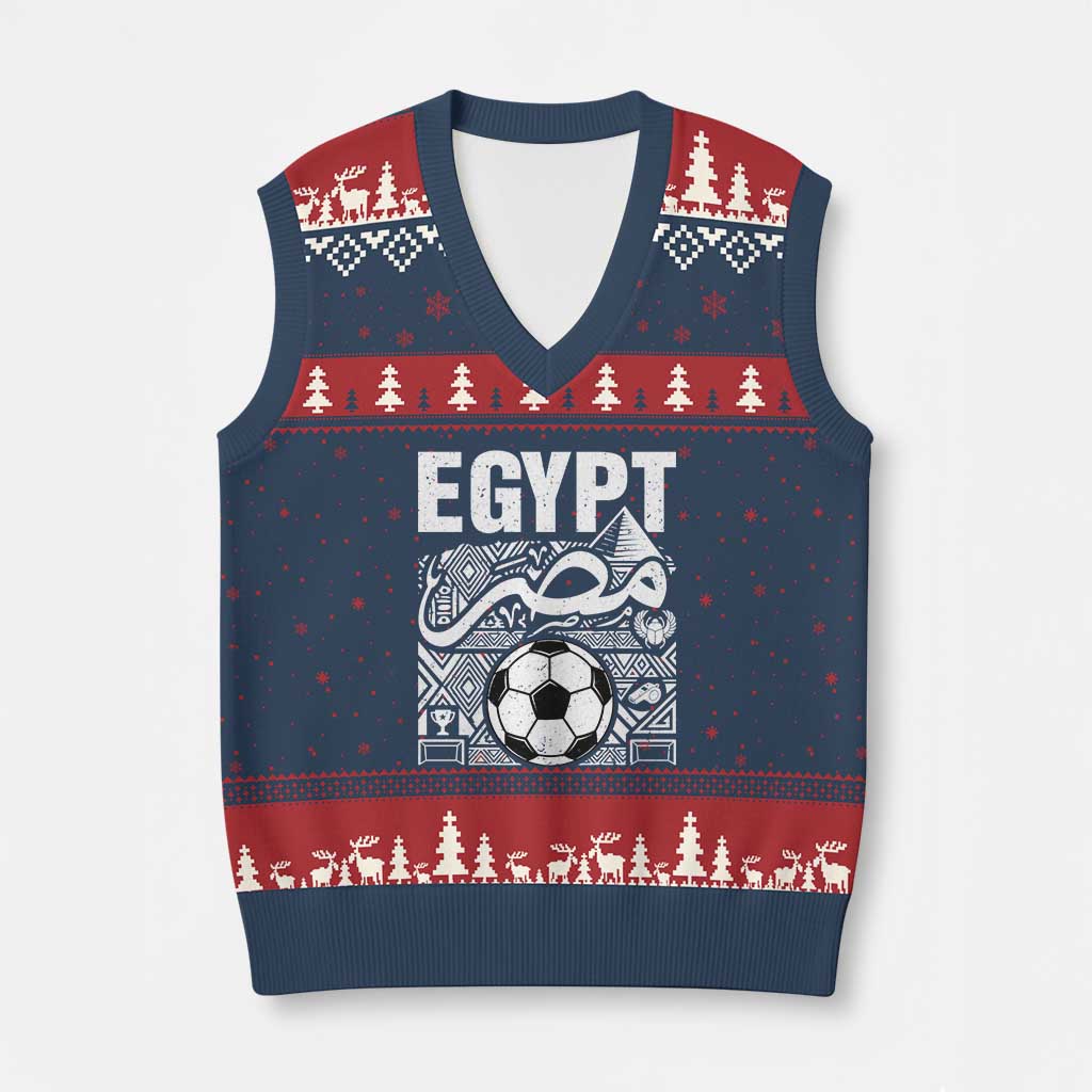 Egypt Soccer Misr Pride Arabic Calligraphy V-Neck Knit Sweater Vest Egyptian Football Fans Ancient Pyramid Heritage Graphic TS02 Navy Red Print Your Wear