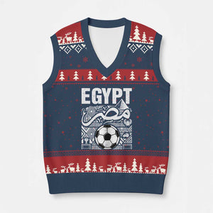 Egypt Soccer Misr Pride Arabic Calligraphy V-Neck Knit Sweater Vest Egyptian Football Fans Ancient Pyramid Heritage Graphic TS02 Navy Red Print Your Wear