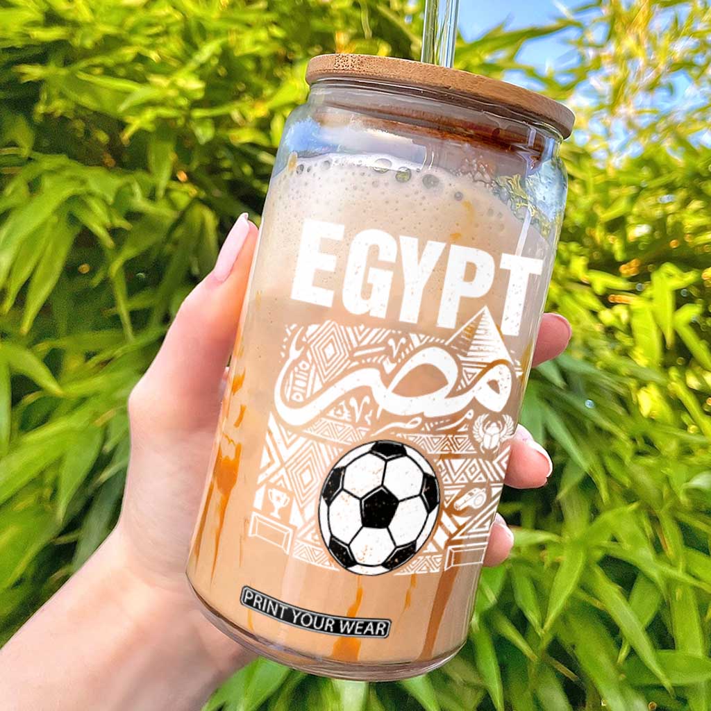 Egypt Soccer Misr Pride Arabic Calligraphy Glass Can Egyptian Football Fans Ancient Pyramid Heritage Graphic TS02 Black Print Your Wear