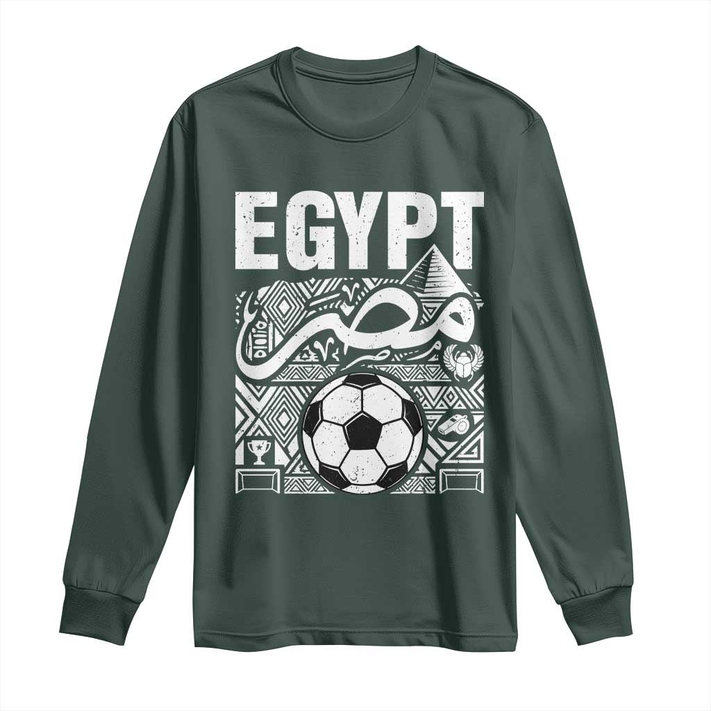 Egypt Soccer Misr Pride Arabic Calligraphy Long Sleeve Shirt Egyptian Football Fans Ancient Pyramid Heritage Graphic TS02 Dark Forest Green Print Your Wear