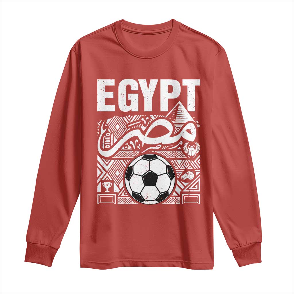 Egypt Soccer Misr Pride Arabic Calligraphy Long Sleeve Shirt Egyptian Football Fans Ancient Pyramid Heritage Graphic TS02 Red Print Your Wear