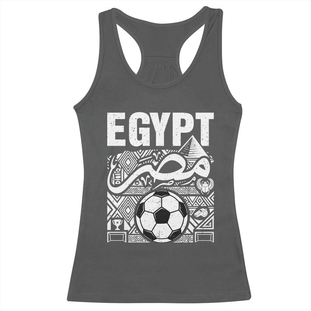 Egypt Soccer Misr Pride Arabic Calligraphy Racerback Tank Top Egyptian Football Fans Ancient Pyramid Heritage Graphic TS02 Dark Heather Print Your Wear
