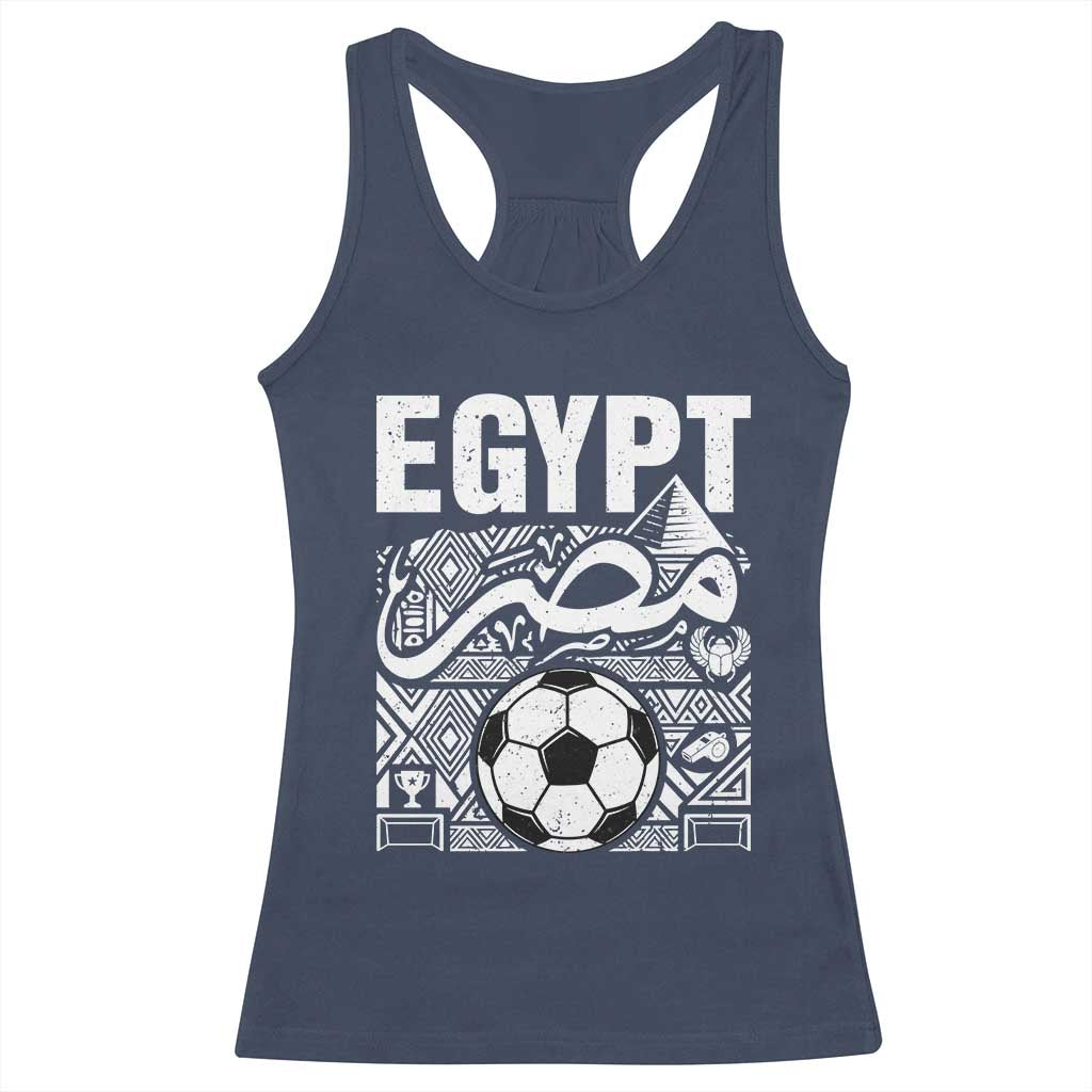 Egypt Soccer Misr Pride Arabic Calligraphy Racerback Tank Top Egyptian Football Fans Ancient Pyramid Heritage Graphic TS02 Navy Print Your Wear
