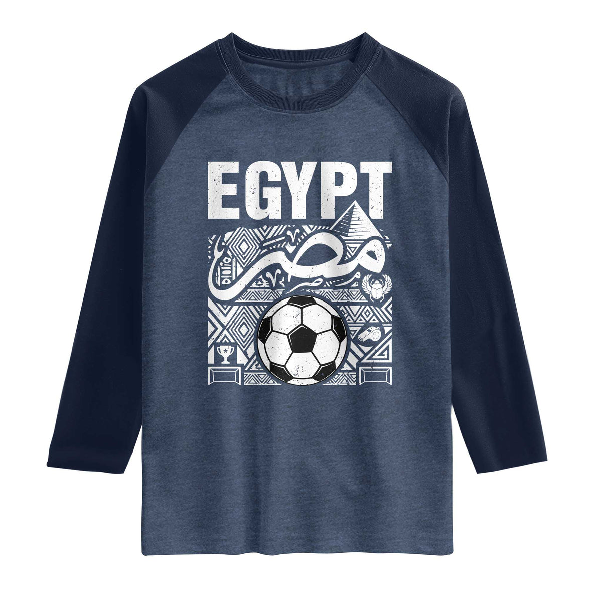 Egypt Soccer Misr Pride Arabic Calligraphy Raglan Shirt Egyptian Football Fans Ancient Pyramid Heritage Graphic TS02 Heather Denim Navy Print Your Wear