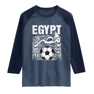 Egypt Soccer Misr Pride Arabic Calligraphy Raglan Shirt Egyptian Football Fans Ancient Pyramid Heritage Graphic TS02 Heather Denim Navy Print Your Wear