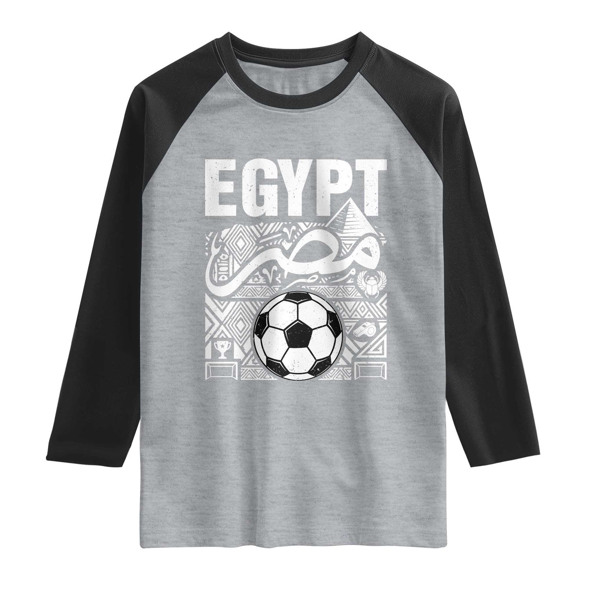 Egypt Soccer Misr Pride Arabic Calligraphy Raglan Shirt Egyptian Football Fans Ancient Pyramid Heritage Graphic TS02 Heather Gray Black Print Your Wear