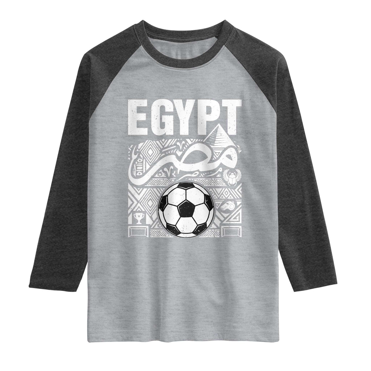 Egypt Soccer Misr Pride Arabic Calligraphy Raglan Shirt Egyptian Football Fans Ancient Pyramid Heritage Graphic TS02 Heather Gray Heather Charcoal Print Your Wear