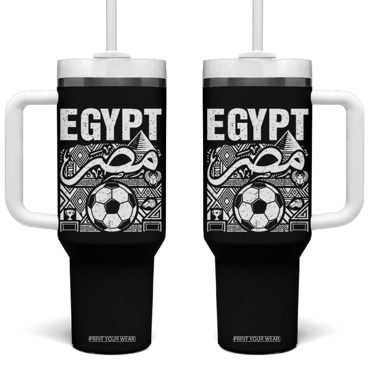 Egypt Soccer Misr Pride Arabic Calligraphy Tumbler With Handle Egyptian Football Fans Ancient Pyramid Heritage Graphic TS02 One Size: 40 oz Black Print Your Wear