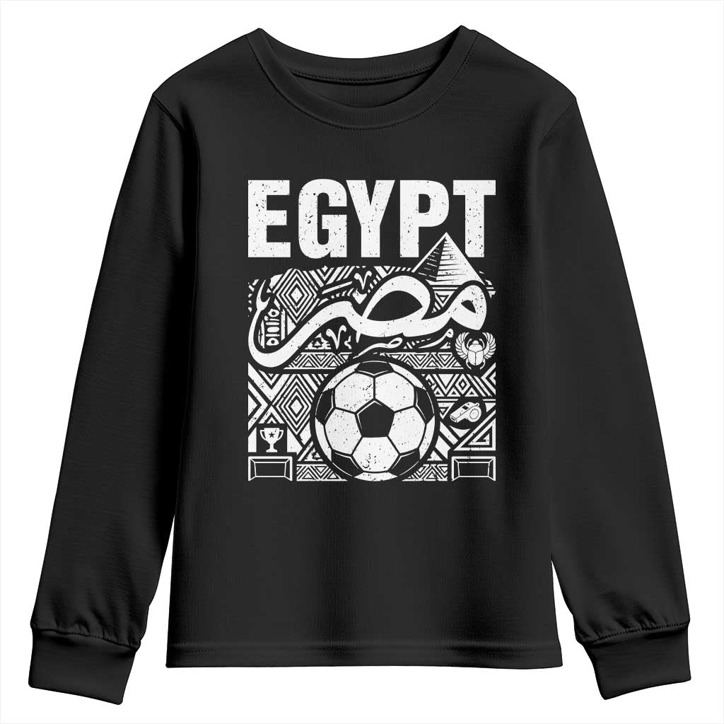 Egypt Soccer Misr Pride Arabic Calligraphy Youth Sweatshirt Egyptian Football Fans Ancient Pyramid Heritage Graphic TS02 Black Print Your Wear