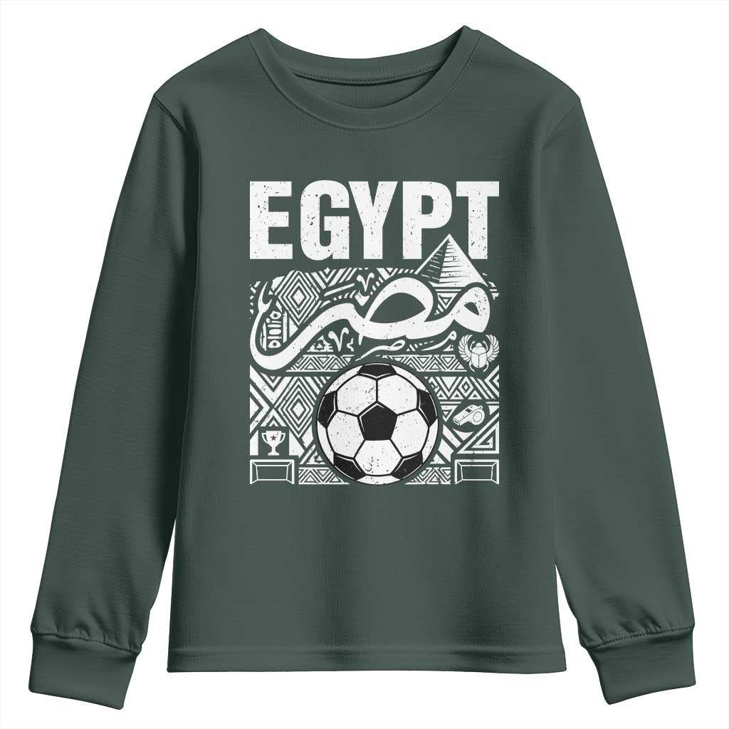 Egypt Soccer Misr Pride Arabic Calligraphy Youth Sweatshirt Egyptian Football Fans Ancient Pyramid Heritage Graphic TS02 Dark Forest Green Print Your Wear