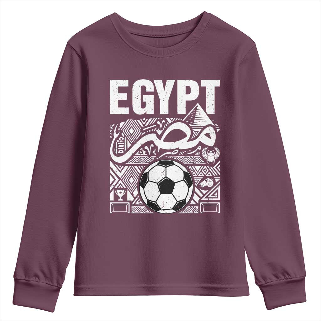 Egypt Soccer Misr Pride Arabic Calligraphy Youth Sweatshirt Egyptian Football Fans Ancient Pyramid Heritage Graphic TS02 Maroon Print Your Wear