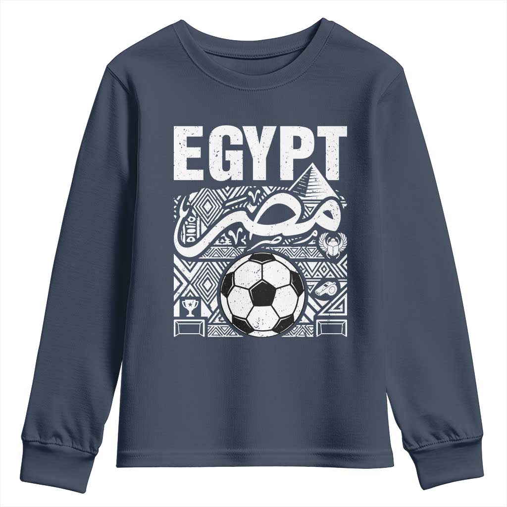 Egypt Soccer Misr Pride Arabic Calligraphy Youth Sweatshirt Egyptian Football Fans Ancient Pyramid Heritage Graphic TS02 Navy Print Your Wear