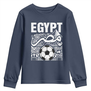 Egypt Soccer Misr Pride Arabic Calligraphy Youth Sweatshirt Egyptian Football Fans Ancient Pyramid Heritage Graphic TS02 Navy Print Your Wear
