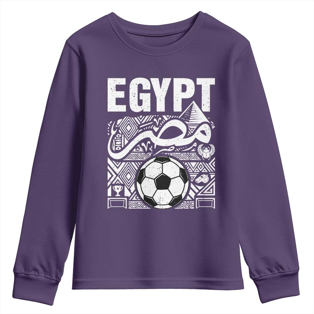 Egypt Soccer Misr Pride Arabic Calligraphy Youth Sweatshirt Egyptian Football Fans Ancient Pyramid Heritage Graphic TS02 Purple Print Your Wear