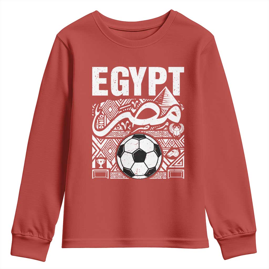Egypt Soccer Misr Pride Arabic Calligraphy Youth Sweatshirt Egyptian Football Fans Ancient Pyramid Heritage Graphic TS02 Red Print Your Wear