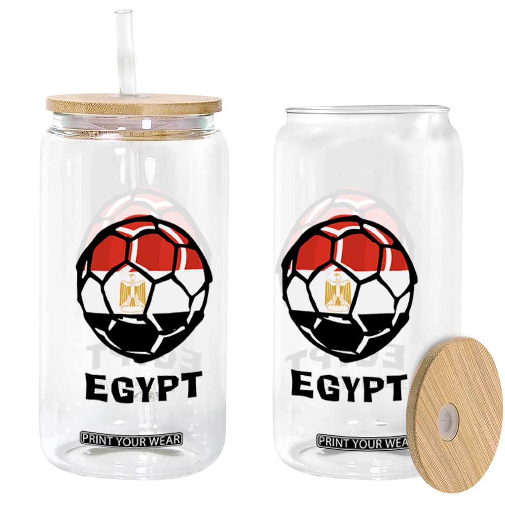 Egyptian Flag Soccer Ball Graphic Glass Can Egypt Pride Sports Football Fans Match Day TS02 Print Your Wear