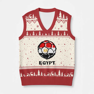 Egyptian Flag Soccer Ball Graphic V-Neck Knit Sweater Vest Egypt Pride Sports Football Fans Match Day TS02 Beige Red Print Your Wear