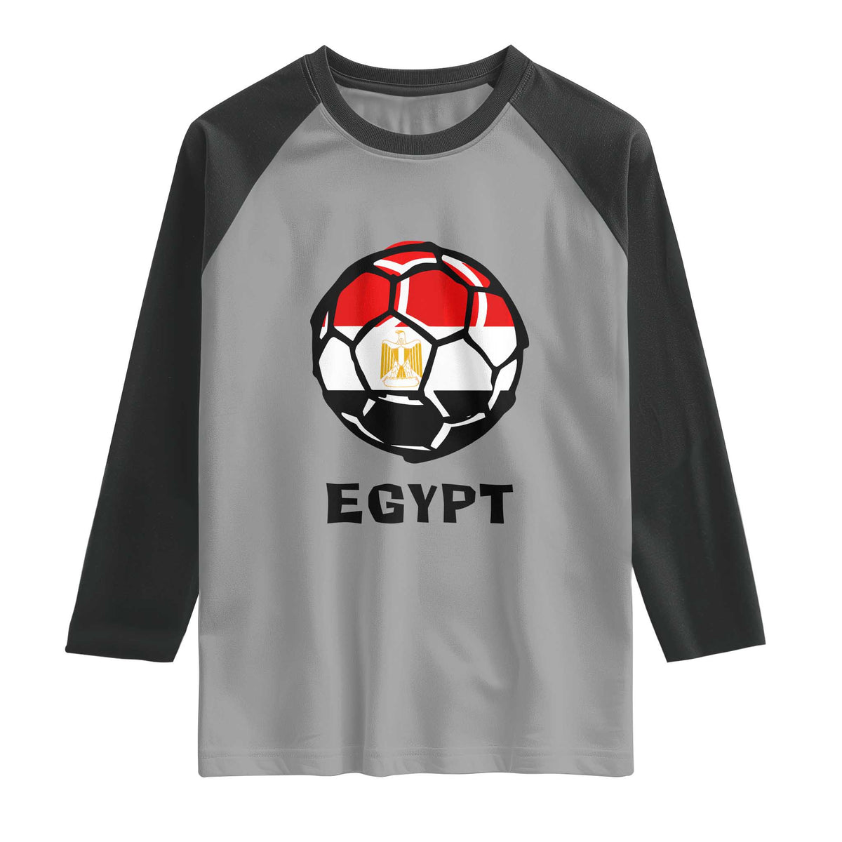 Egyptian Flag Soccer Ball Graphic Raglan Shirt Egypt Pride Sports Football Fans Match Day TS02 Sport Gray Black Print Your Wear