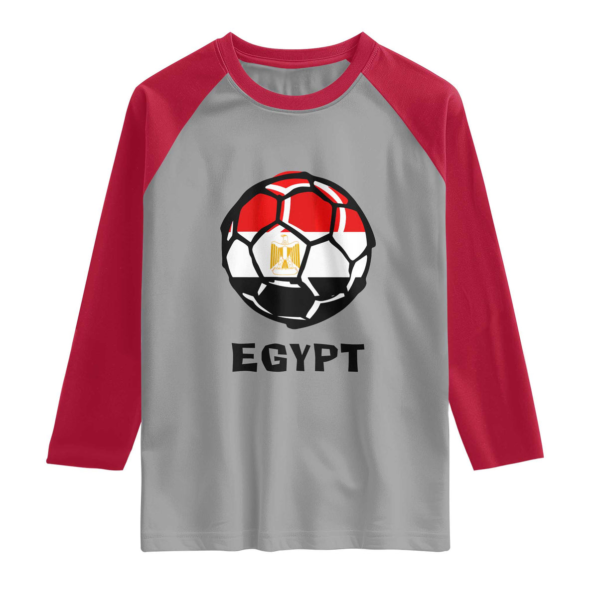 Egyptian Flag Soccer Ball Graphic Raglan Shirt Egypt Pride Sports Football Fans Match Day TS02 Sport Gray Red Print Your Wear