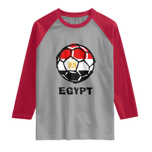 Egyptian Flag Soccer Ball Graphic Raglan Shirt Egypt Pride Sports Football Fans Match Day TS02 Sport Gray Red Print Your Wear