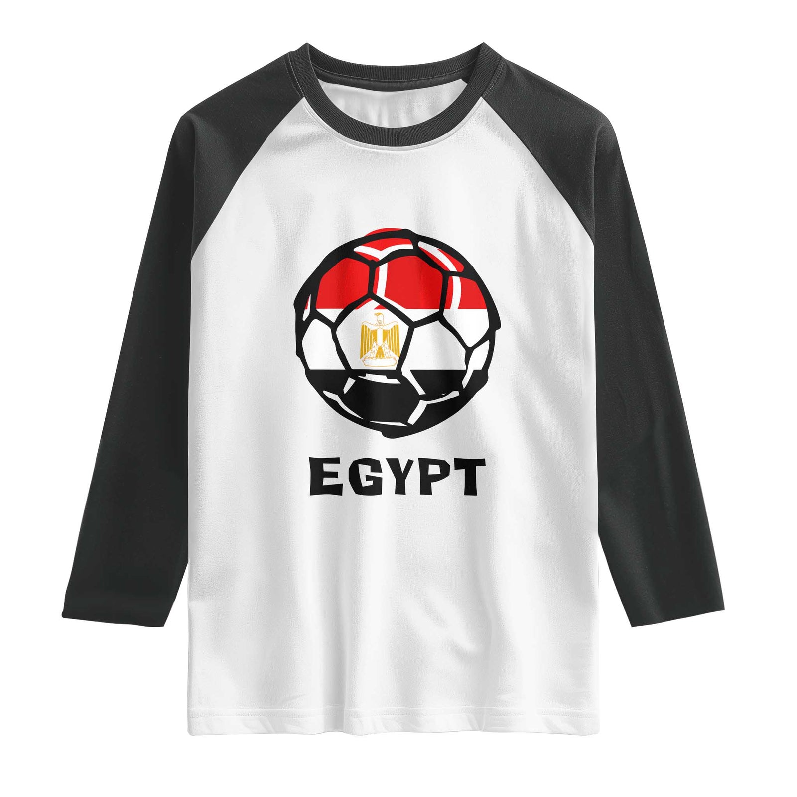 Egyptian Flag Soccer Ball Graphic Raglan Shirt Egypt Pride Sports Football Fans Match Day TS02 White Black Print Your Wear