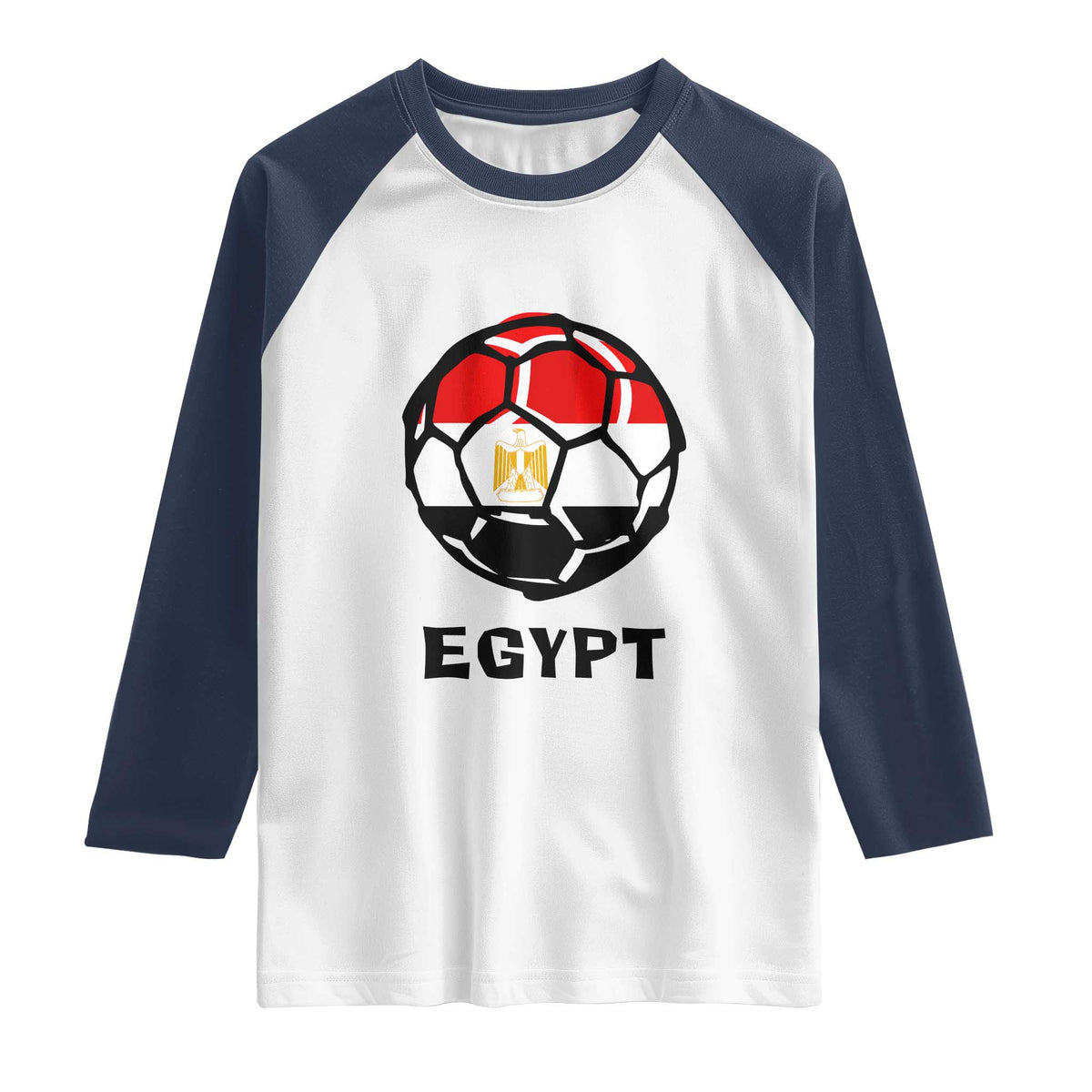 Egyptian Flag Soccer Ball Graphic Raglan Shirt Egypt Pride Sports Football Fans Match Day TS02 White Navy Print Your Wear