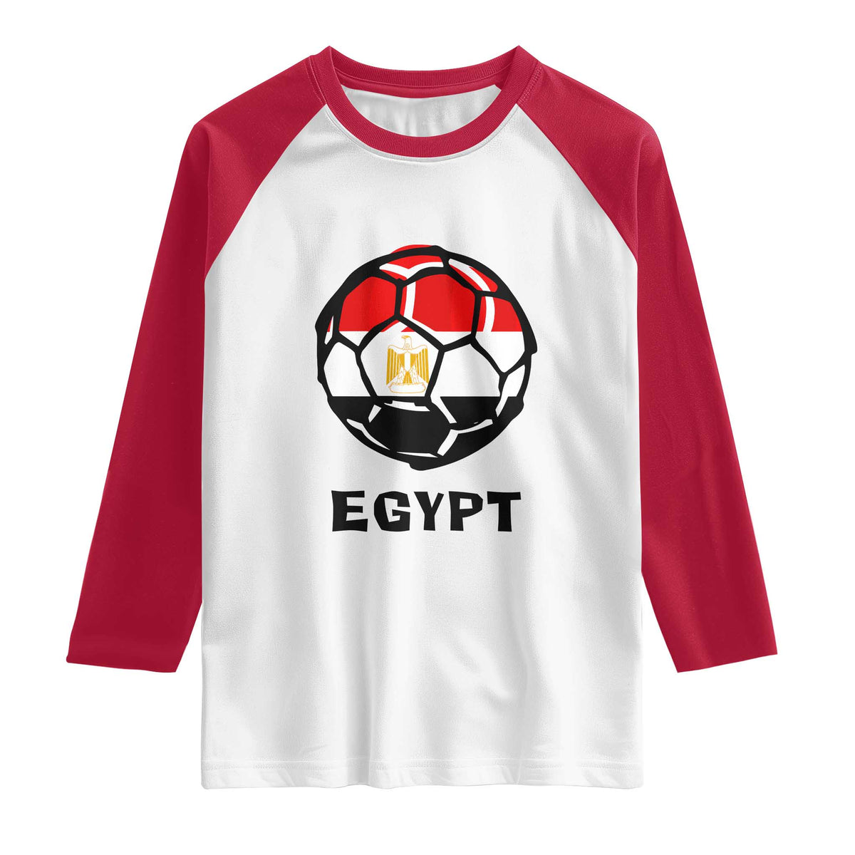 Egyptian Flag Soccer Ball Graphic Raglan Shirt Egypt Pride Sports Football Fans Match Day TS02 White Red Print Your Wear