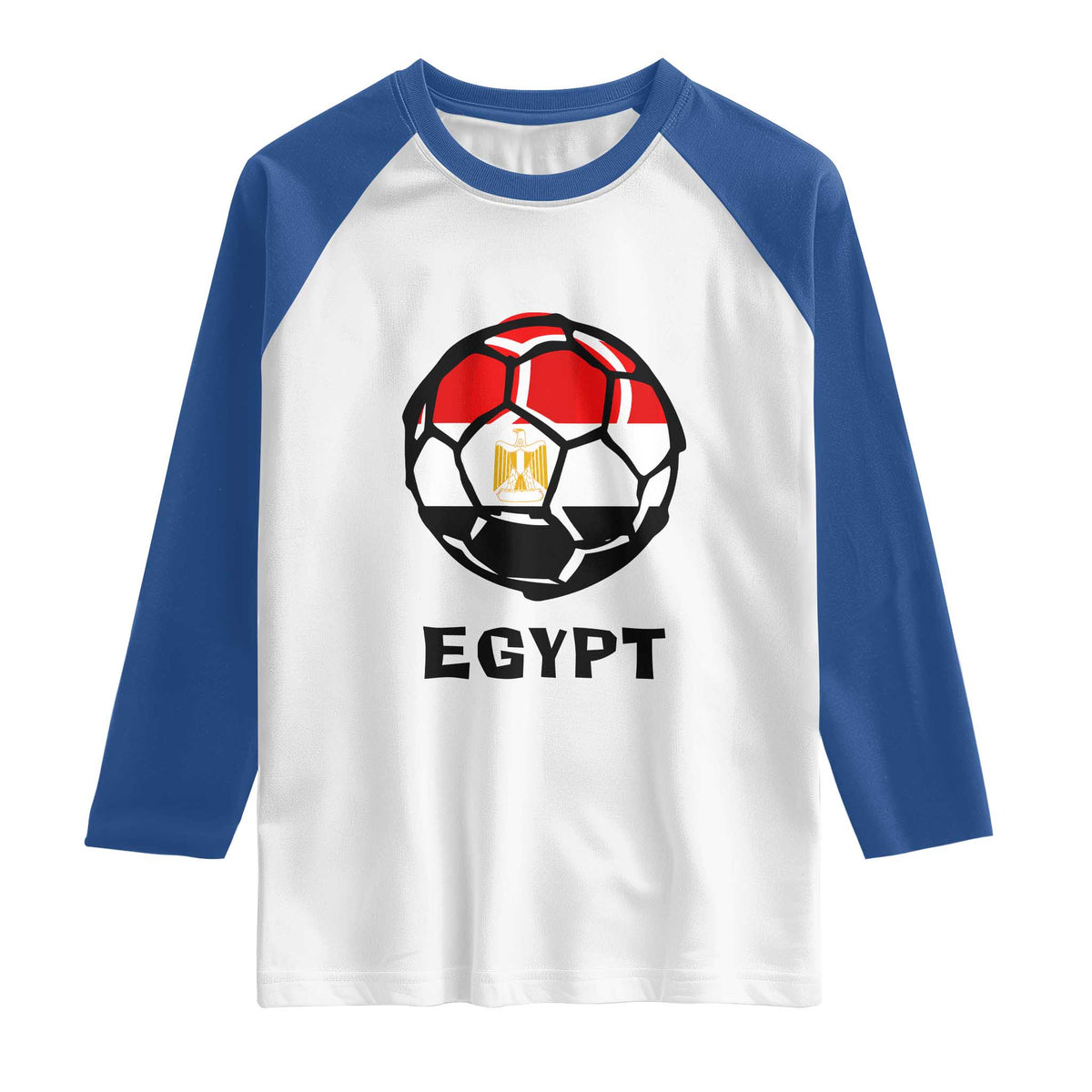 Egyptian Flag Soccer Ball Graphic Raglan Shirt Egypt Pride Sports Football Fans Match Day TS02 White Royal Print Your Wear