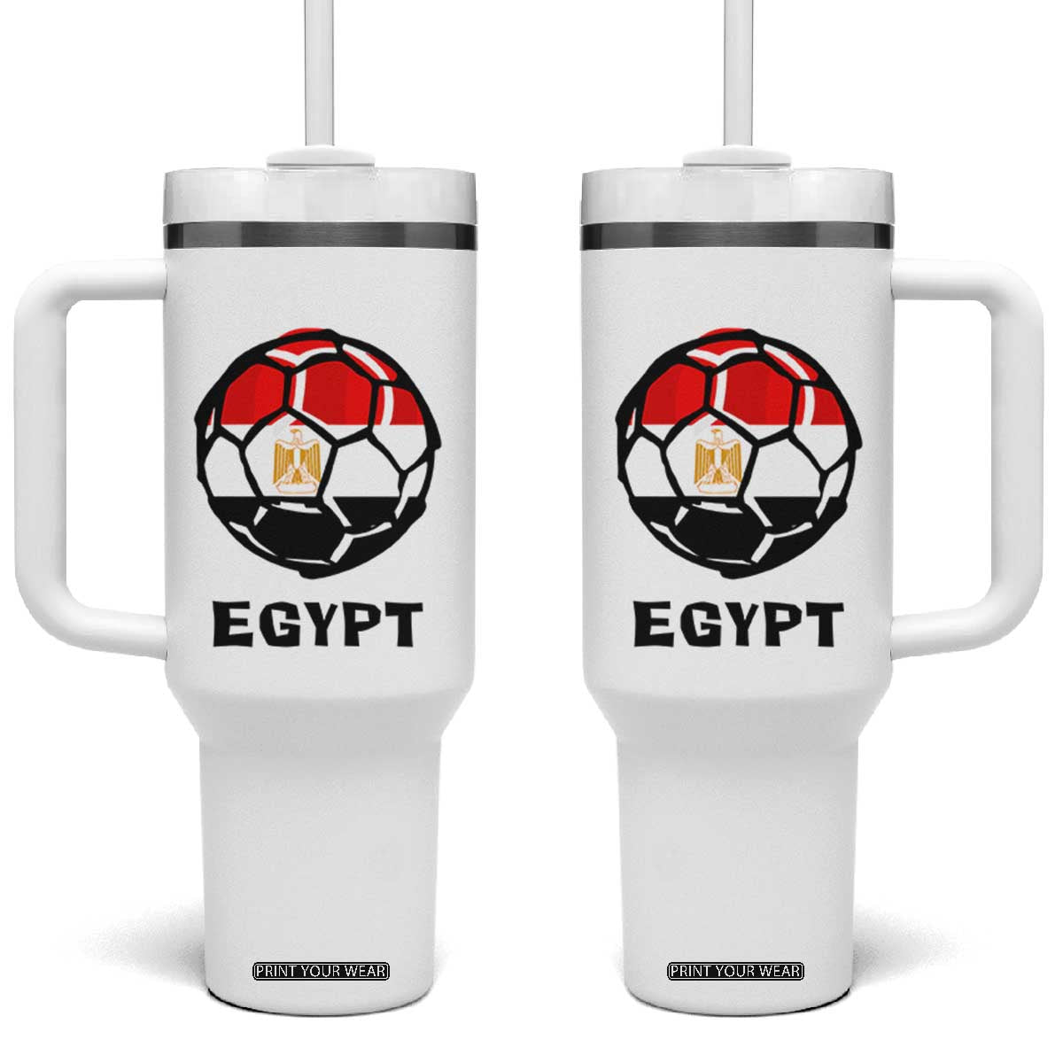 Egyptian Flag Soccer Ball Graphic Tumbler With Handle Egypt Pride Sports Football Fans Match Day TS02 One Size: 40 oz White Print Your Wear