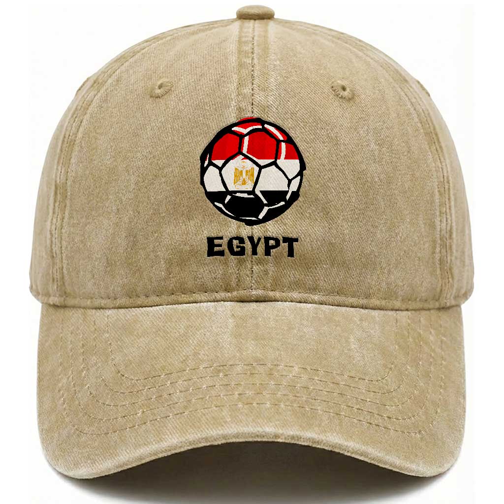 Egyptian Flag Soccer Ball Graphic Washed Cotton Baseball Cap Egypt Pride Sports Football Fans Match Day TS02 Print Your Wear