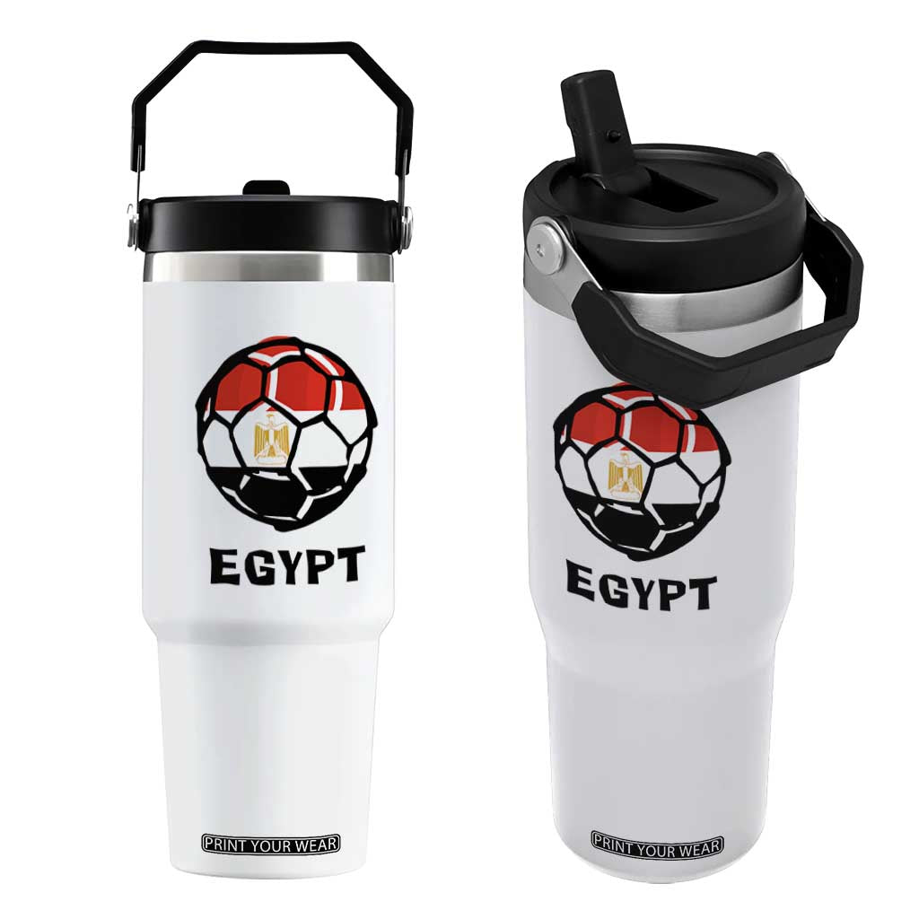 Egyptian Flag Soccer Ball Graphic Flip Straw Tumbler Egypt Pride Sports Football Fans Match Day TS02 One Size: 30 oz White Print Your Wear