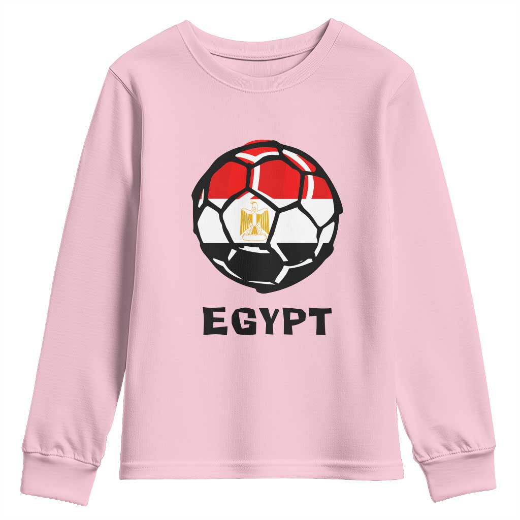 Egyptian Flag Soccer Ball Graphic Youth Sweatshirt Egypt Pride Sports Football Fans Match Day TS02 Light Pink Print Your Wear