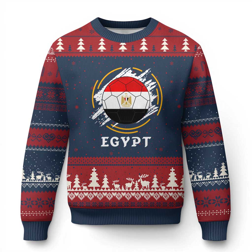 Egyptian Flag Soccer Ball Splatter Graphic Ugly Christmas Sweater Egypt Pride Sports Football Fans Match Day TS02 Navy Red Print Your Wear
