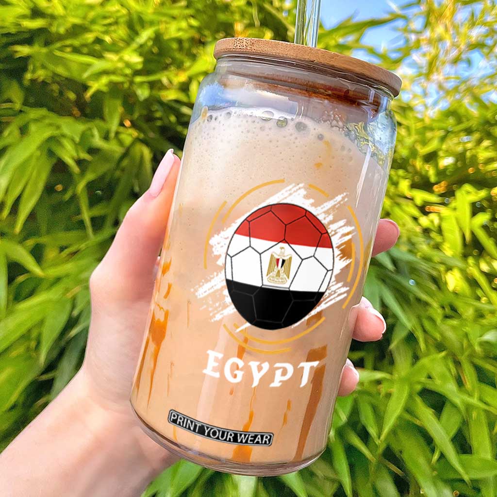 Egyptian Flag Soccer Ball Splatter Graphic Glass Can Egypt Pride Sports Football Fans Match Day TS02 Black Print Your Wear
