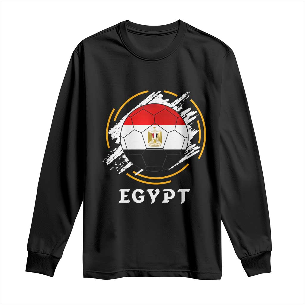 Egyptian Flag Soccer Ball Splatter Graphic Long Sleeve Shirt Egypt Pride Sports Football Fans Match Day TS02 Black Print Your Wear