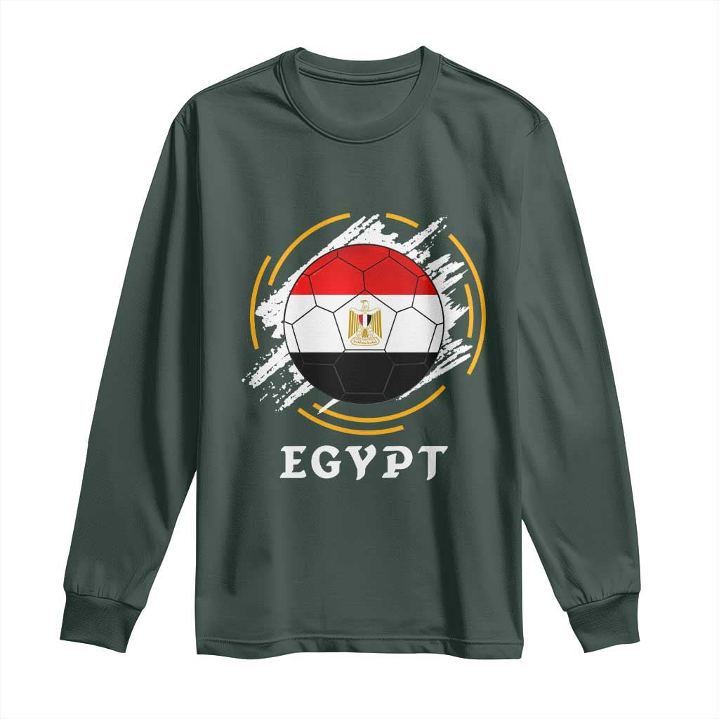 Egyptian Flag Soccer Ball Splatter Graphic Long Sleeve Shirt Egypt Pride Sports Football Fans Match Day TS02 Dark Forest Green Print Your Wear