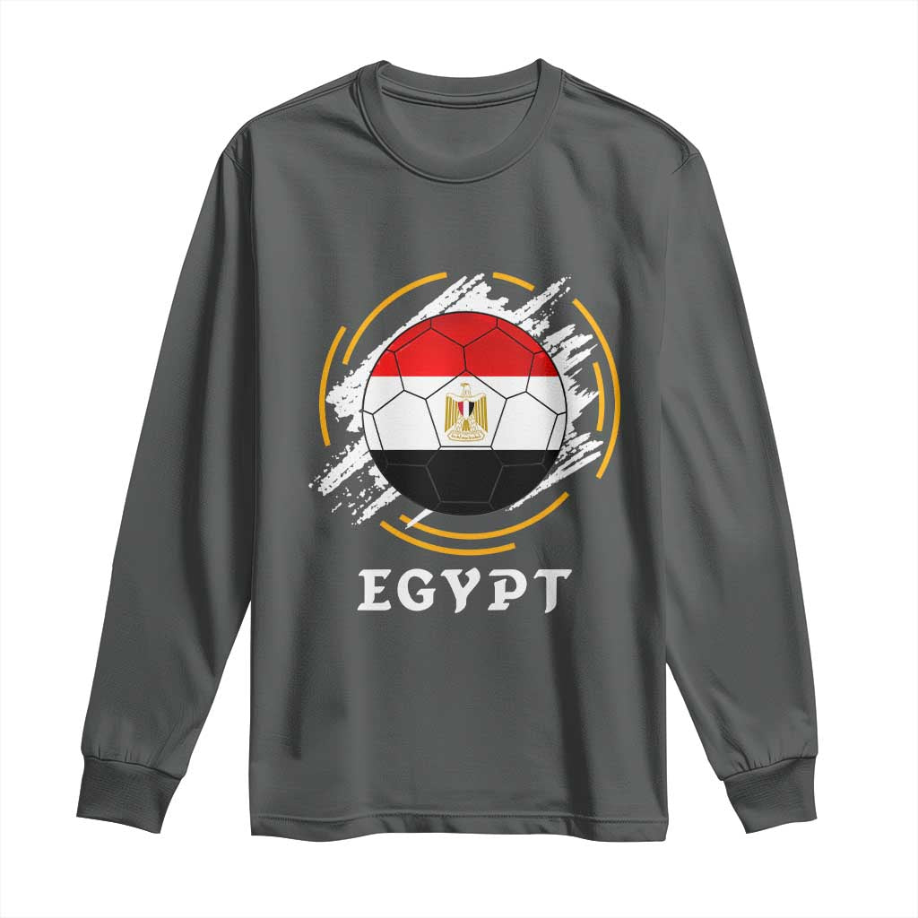 Egyptian Flag Soccer Ball Splatter Graphic Long Sleeve Shirt Egypt Pride Sports Football Fans Match Day TS02 Dark Heather Print Your Wear